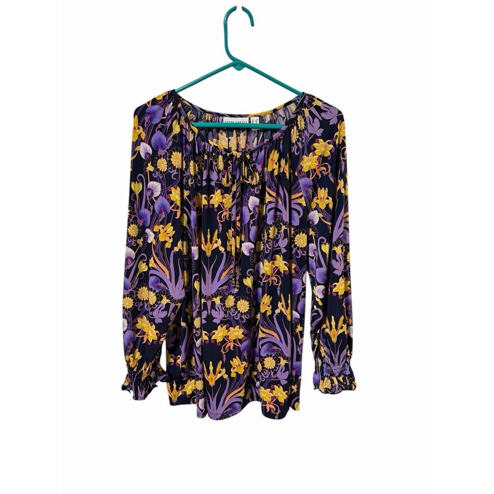 Susan Graver Size 1X Black Purple Blouse Boho